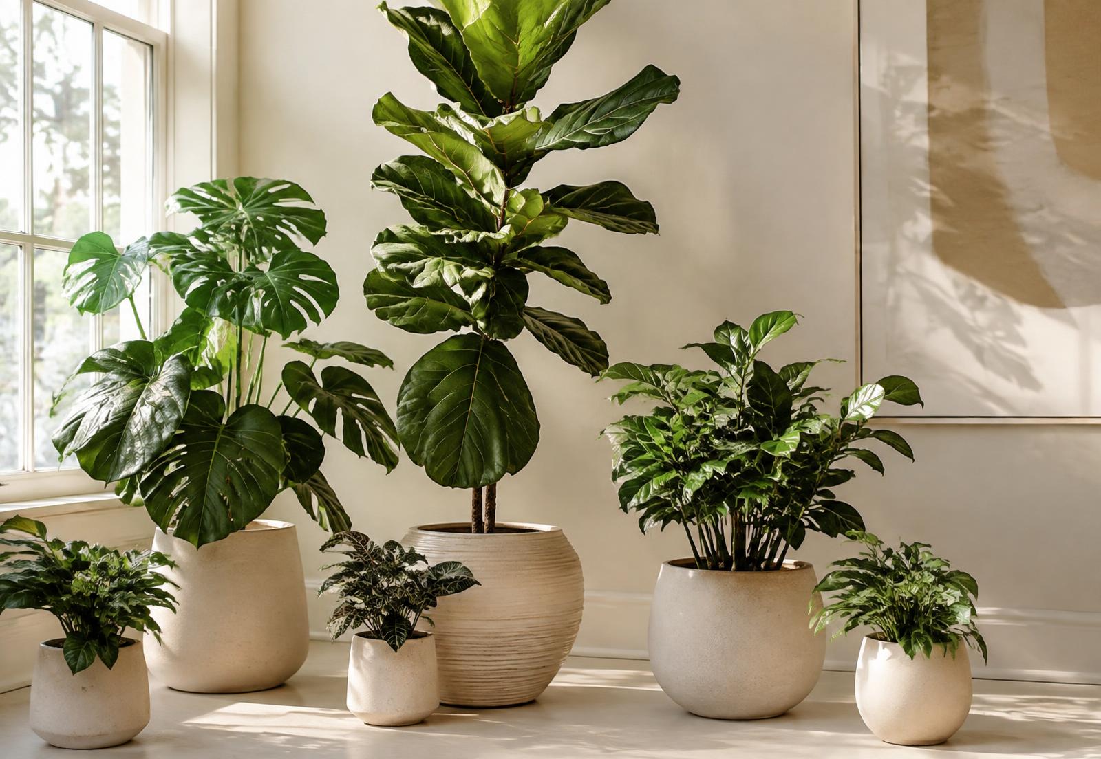 Premium indoor plant collection in natural sunlight